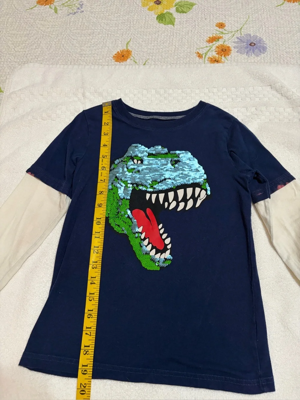 Carter's Navy Long-Sleeve Dino Sequin Layered Look Tee(4)